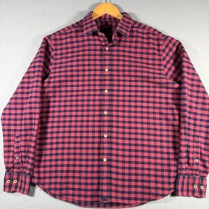 UNTUCKit Bricco‎ Men Large Regular Fit Red Navy Gingham Cotton Button Down 41707